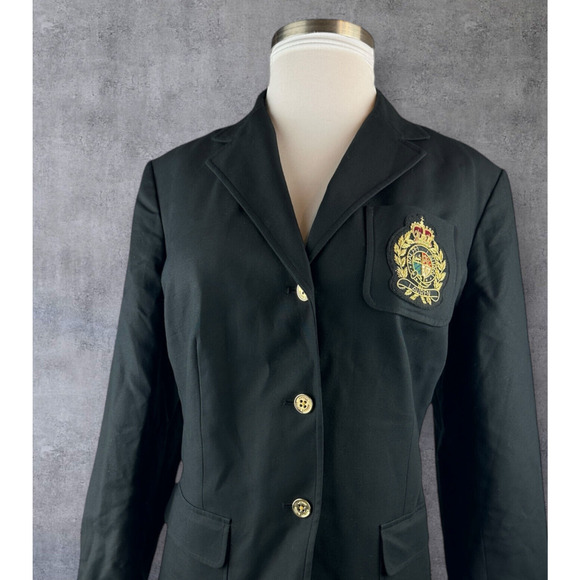 Lauren Ralph Lauren Jackets & Blazers - *Flawed Lauren Ralph Lauren Signature Patch Chest Crest Blazer Jacket Black 16W